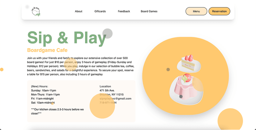 Sip n Play Cafe Website